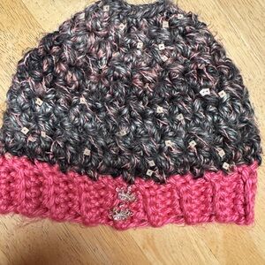 Pink and Gray Knit Beanie with Sequins